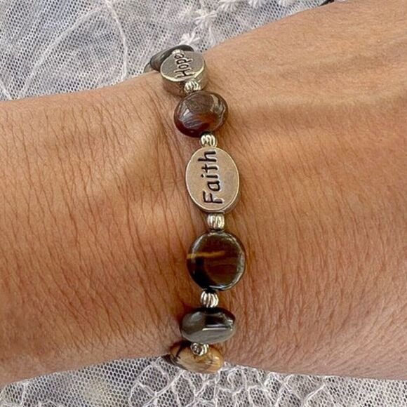 Vintage 90’s “Faith” “Hope” “Love” Jasper Agate Stone Bracelet - Picture 12 of 12